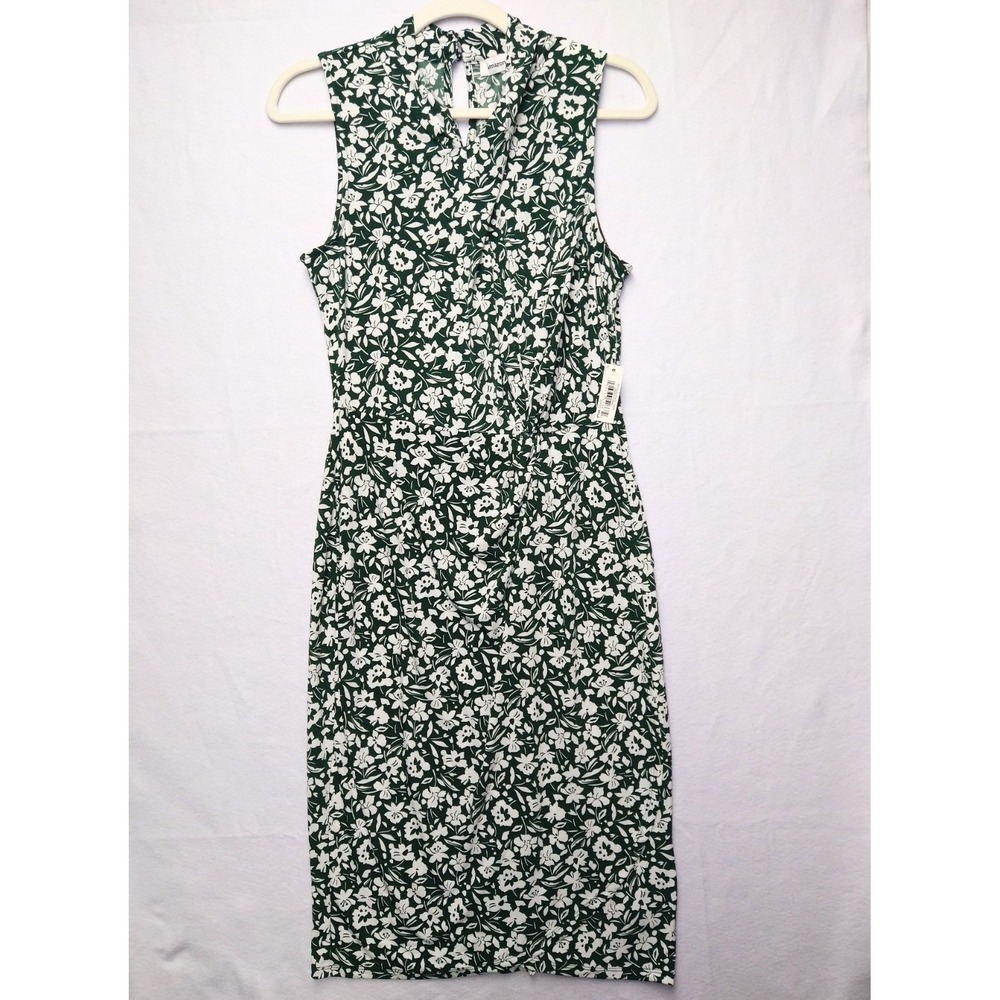 Green And White Flowered Faux Wrap Dress Size M Classic Cottagecore Garden Party